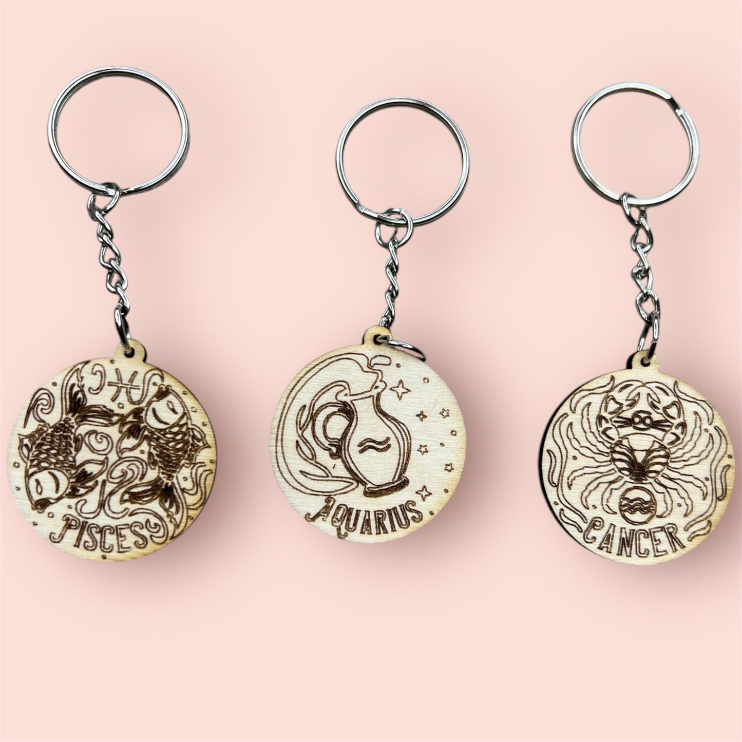 Zodiac Signs 3mm Wooden Keychain