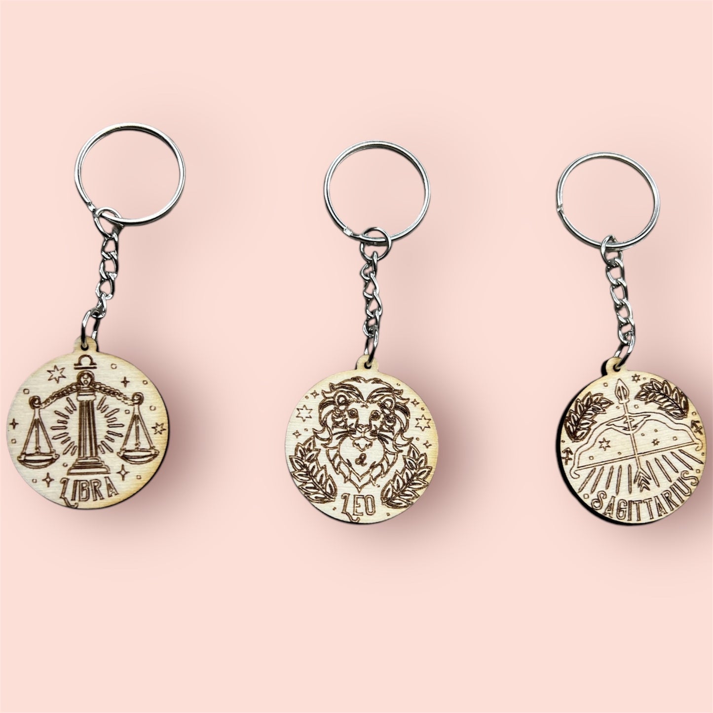 Zodiac Signs 3mm Wooden Keychain